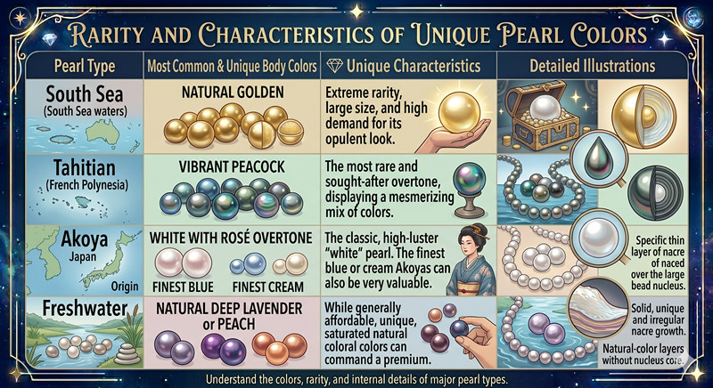 A Spectrum of Natural Pearl Colors by Type